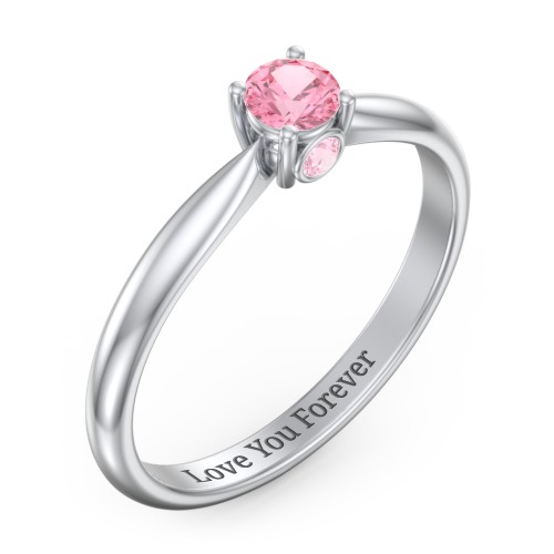 1/4 ct. Round Gemstone Peek-A-Boo Engagement Ring with Tapered Band – Sterling Silver with Pink Tourmaline