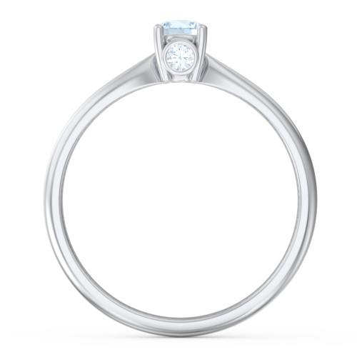 1/4 ct. Round Gemstone Peek-A-Boo Engagement Ring with Tapered Band – Sterling Silver with Aquamarine