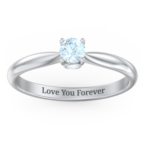1/4 ct. Round Gemstone Peek-A-Boo Engagement Ring with Tapered Band – Sterling Silver with Aquamarine