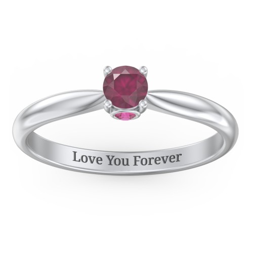 1/4 ct. Round Gemstone Peek-A-Boo Engagement Ring with Tapered Band – Sterling Silver with Ruby