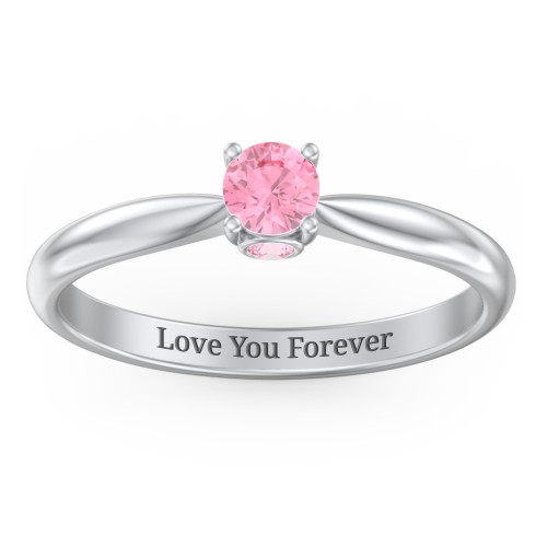 1/4 ct. Round Gemstone Peek-A-Boo Engagement Ring with Tapered Band – Sterling Silver with Pink Tourmaline