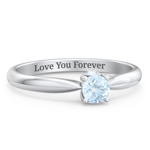 1/4 ct. Round Gemstone Peek-A-Boo Engagement Ring with Tapered Band – Sterling Silver with Aquamarine