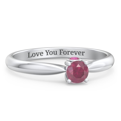 1/4 ct. Round Gemstone Peek-A-Boo Engagement Ring with Tapered Band – Sterling Silver with Ruby