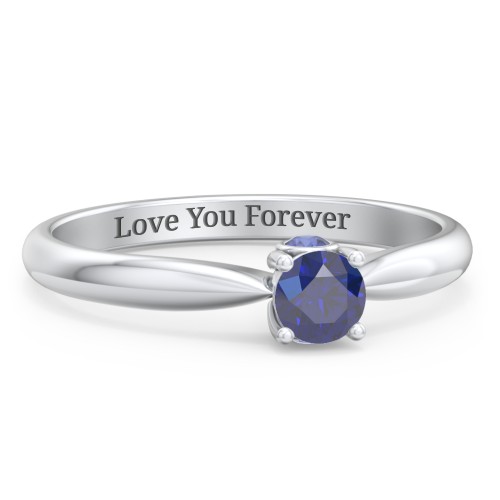 1/4 ct. Round Gemstone Peek-A-Boo Engagement Ring with Tapered Band – Sterling Silver with Blue Sapphire