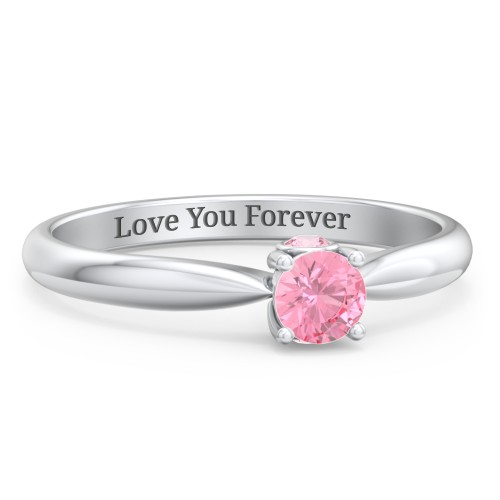 1/4 ct. Round Gemstone Peek-A-Boo Engagement Ring with Tapered Band – Sterling Silver with Pink Tourmaline