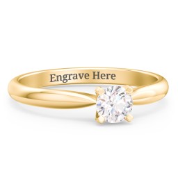 1/3 ct. Round Gemstone Engagement Ring with Tapered Band in 10K Solid Yellow Gold with White Premium Zirconia