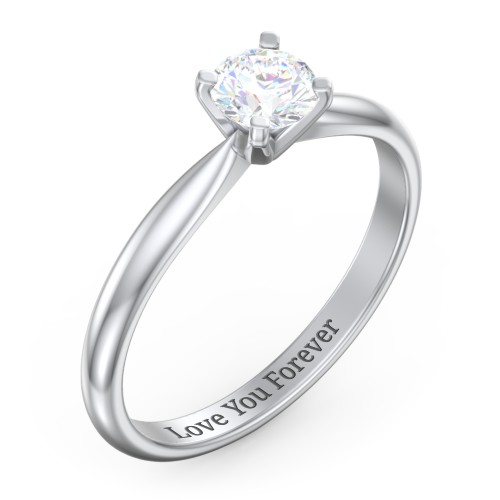 1/2 ct. Round Gemstone Engagement Ring with Tapered Band – Sterling Silver with Lab Diamond
