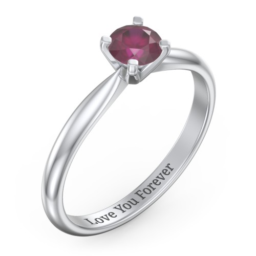1/2 ct. Round Gemstone Engagement Ring with Tapered Band – Sterling Silver with Ruby