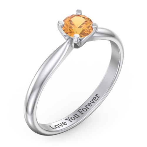 1/2 ct. Round Gemstone Engagement Ring with Tapered Band – Sterling Silver with Citrine