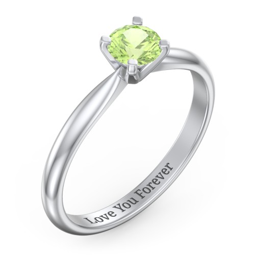 1/2 ct. Round Gemstone Engagement Ring with Tapered Band – Sterling Silver with Peridot