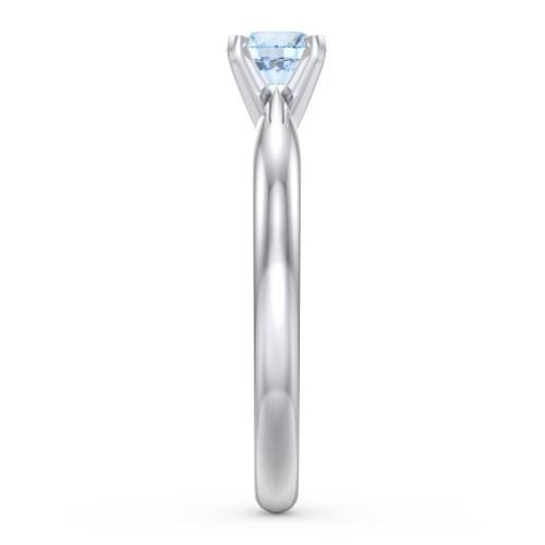 1/2 ct. Round Gemstone Engagement Ring with Tapered Band – Sterling Silver with Aquamarine