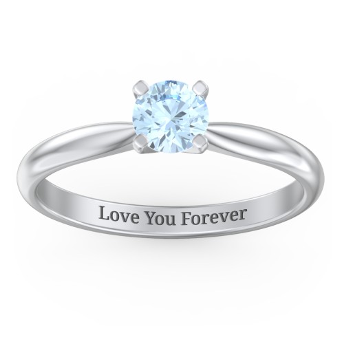 1/2 ct. Round Gemstone Engagement Ring with Tapered Band – Sterling Silver with Aquamarine