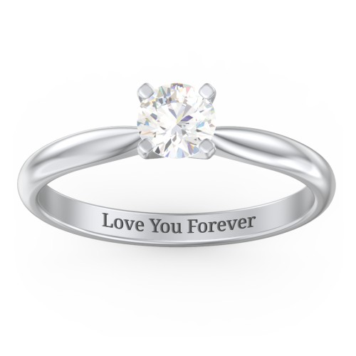1/2 ct. Round Gemstone Engagement Ring with Tapered Band – Sterling Silver with Cubic Zirconia