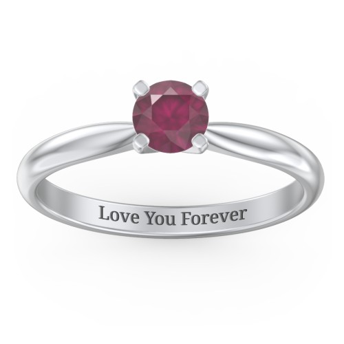 1/2 ct. Round Gemstone Engagement Ring with Tapered Band – Sterling Silver with Ruby