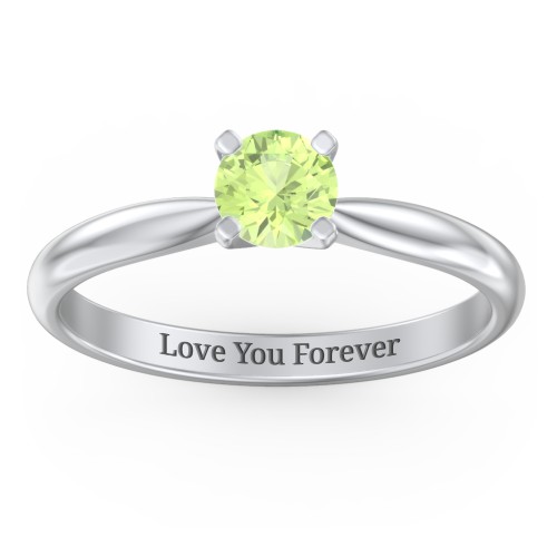 1/2 ct. Round Gemstone Engagement Ring with Tapered Band – Sterling Silver with Peridot