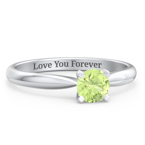1/2 ct. Round Gemstone Engagement Ring with Tapered Band – Sterling Silver with Peridot
