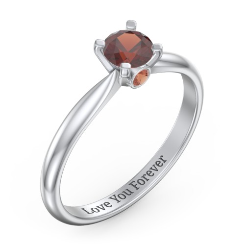 1/2 ct. Round Gemstone Peek-A-Boo Engagement Ring with Tapered Band – Sterling Silver with Garnet