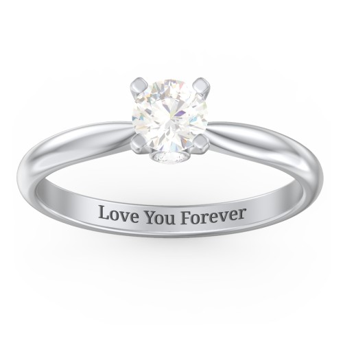 1/2 ct. Round Gemstone Peek-A-Boo Engagement Ring with Tapered Band – Sterling Silver with Cubic Zirconia