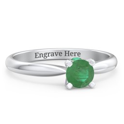 1/2 ct. Round Gemstone Peek-A-Boo Engagement Ring with Tapered Band in 925 Sterling Silver with Emerald