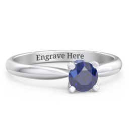 1/2 ct. Round Gemstone Peek-A-Boo Engagement Ring with Tapered Band in 925 Sterling Silver with Blue Sapphire