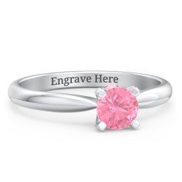 1/2 ct. Round Gemstone Peek-A-Boo Engagement Ring with Tapered Band in 925 Sterling Silver with Pink Tourmaline
