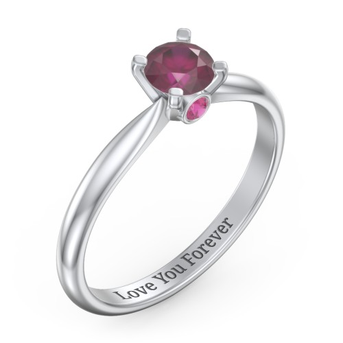 1/2 ct. Round Gemstone Peek-A-Boo Engagement Ring with Tapered Band – Sterling Silver with Ruby