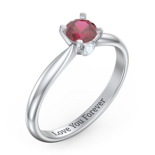 1/2 ct. Round Gemstone Peek-A-Boo Engagement Ring with Tapered Band – Sterling Silver with Ruby and Aquamarine