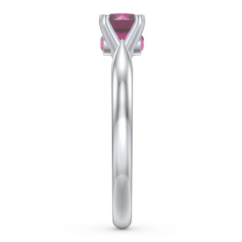 1/2 ct. Round Gemstone Peek-A-Boo Engagement Ring with Tapered Band – Sterling Silver with Ruby