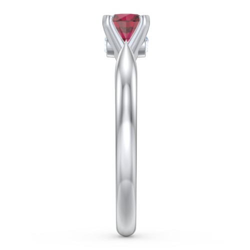 1/2 ct. Round Gemstone Peek-A-Boo Engagement Ring with Tapered Band – Sterling Silver with Ruby and Aquamarine