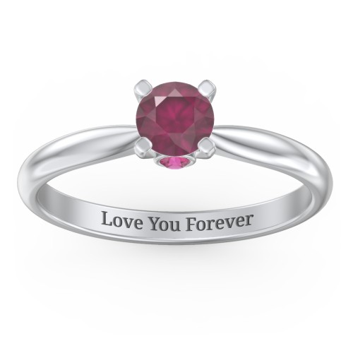 1/2 ct. Round Gemstone Peek-A-Boo Engagement Ring with Tapered Band – Sterling Silver with Ruby