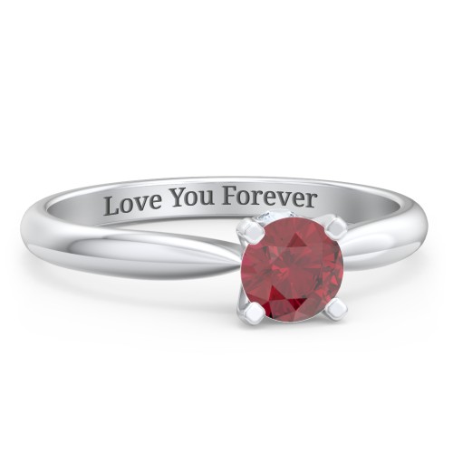 1/2 ct. Round Gemstone Peek-A-Boo Engagement Ring with Tapered Band – Sterling Silver with Ruby and Aquamarine