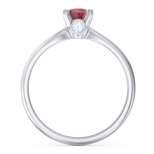1/2 ct. Round Gemstone Peek-A-Boo Engagement Ring with Tapered Band – 10K White Gold with Ruby and Aquamarine