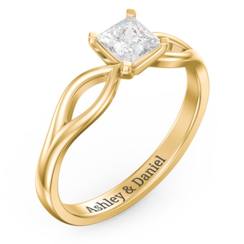 1/2 ct. Princess Gemstone Split Engagement Ring – 10K Yellow Gold with White Premium Zirconia