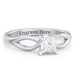 1/2 ct. Princess Gemstone Split Peek-A-Boo Engagement Ring in 925 Sterling Silver with White Premium Zirconia and Aquamarine