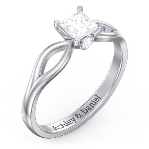 1/2 ct. Princess Gemstone Split Peek-A-Boo Engagement Ring – Sterling Silver with Lab Diamond