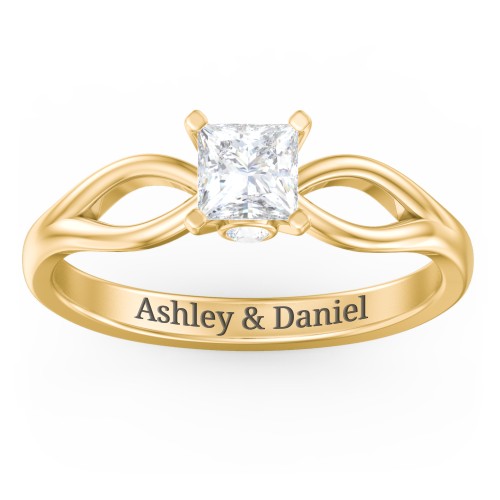 1/2 ct. Princess Gemstone Split Peek-A-Boo Engagement Ring – 10K Yellow Gold with White Premium Zirconia and Cubic Zirconia