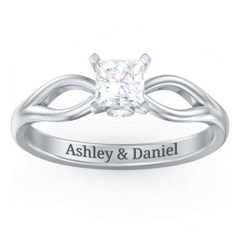 1/2 ct. Princess Gemstone Split Peek-A-Boo Engagement Ring – Sterling Silver with Lab Diamond