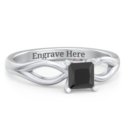 1/2 ct. Princess Gemstone Split Peek-A-Boo Engagement Ring in 925 Sterling Silver with Black Premium Zirconia and Alexandrite