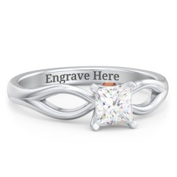 1/2 ct. Princess Gemstone Split Peek-A-Boo Engagement Ring in 925 Sterling Silver with White Premium Zirconia and Garnet