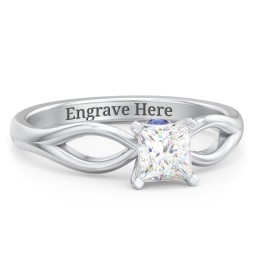 1/2 ct. Princess Gemstone Split Peek-A-Boo Engagement Ring in 925 Sterling Silver with White Premium Zirconia and Blue Sapphire