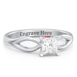 1/2 ct. Princess Gemstone Split Peek-A-Boo Engagement Ring in 925 Sterling Silver with White Premium Zirconia and Garnet