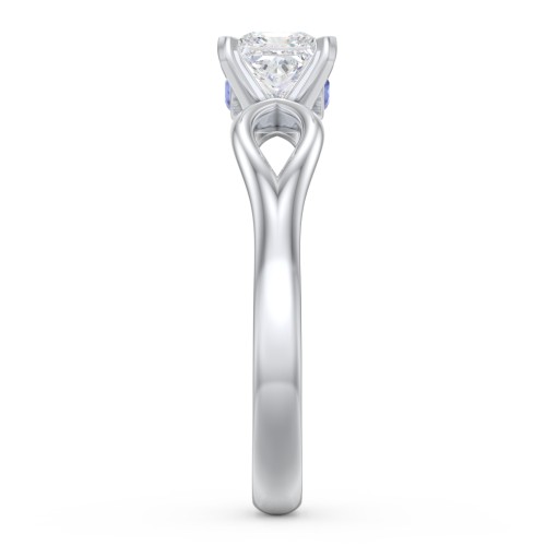 1/2 ct. Princess Gemstone Split Peek-A-Boo Engagement Ring – Sterling Silver with White Premium Zirconia and Blue Sapphire