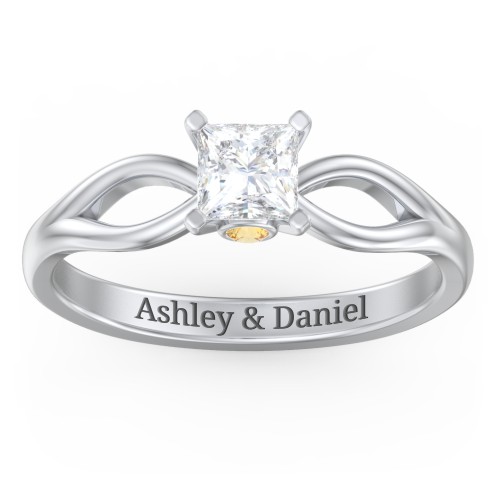 1/2 ct. Princess Gemstone Split Peek-A-Boo Engagement Ring – Sterling Silver with White Premium Zirconia and Citrine