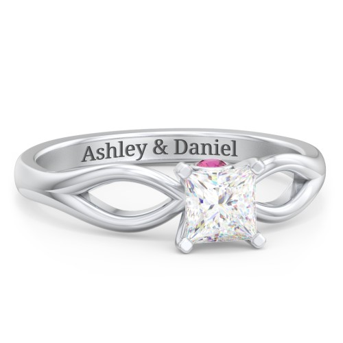 1/2 ct. Princess Gemstone Split Peek-A-Boo Engagement Ring – Sterling Silver with White Premium Zirconia and Ruby
