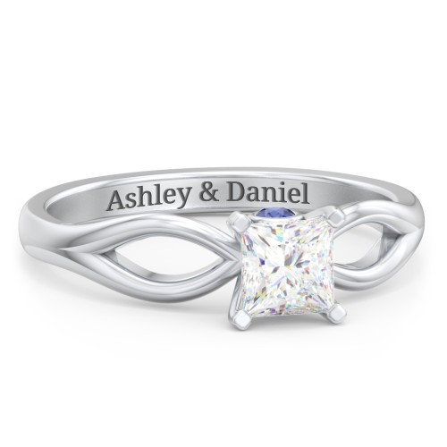 1/2 ct. Princess Gemstone Split Peek-A-Boo Engagement Ring – Sterling Silver with White Premium Zirconia and Blue Sapphire