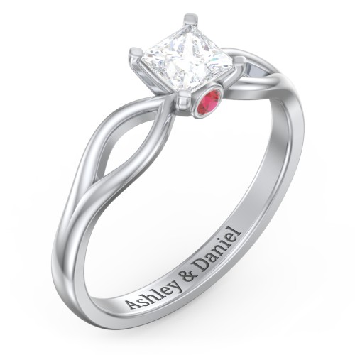1/2 ct. Princess Gemstone Split Peek-A-Boo Engagement Ring – 10K White Gold with White Premium Zirconia and Garnet