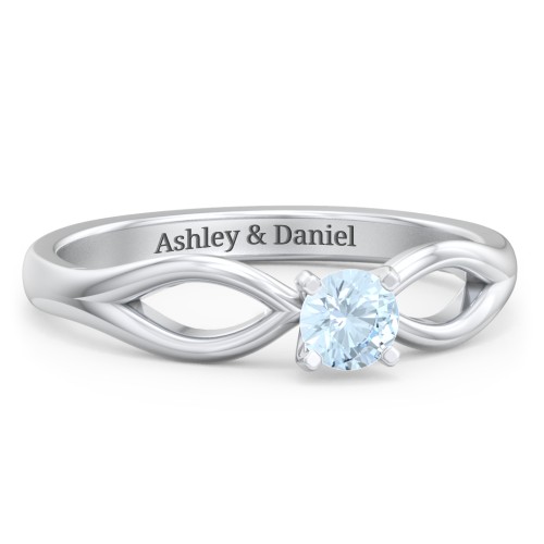 1/4 ct. Round Gemstone Split Engagement Ring – Sterling Silver with Aquamarine