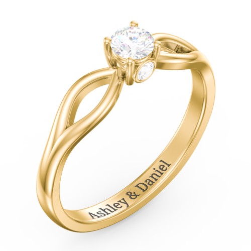 1/4 ct. Round Gemstone Split Peek-A-Boo Engagement Ring – 10K Yellow Gold with White Sapphire and Cubic Zirconia