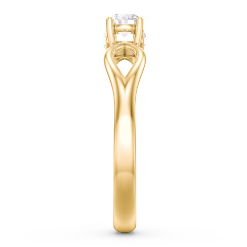 1/4 ct. Round Gemstone Split Peek-A-Boo Engagement Ring – 10K Yellow Gold with White Sapphire and Cubic Zirconia