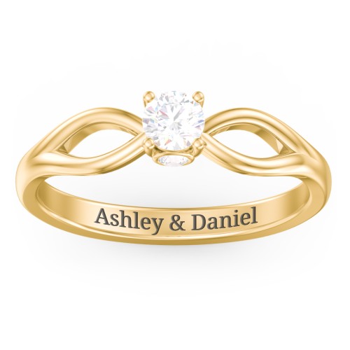1/4 ct. Round Gemstone Split Peek-A-Boo Engagement Ring – 10K Yellow Gold with White Sapphire and Cubic Zirconia